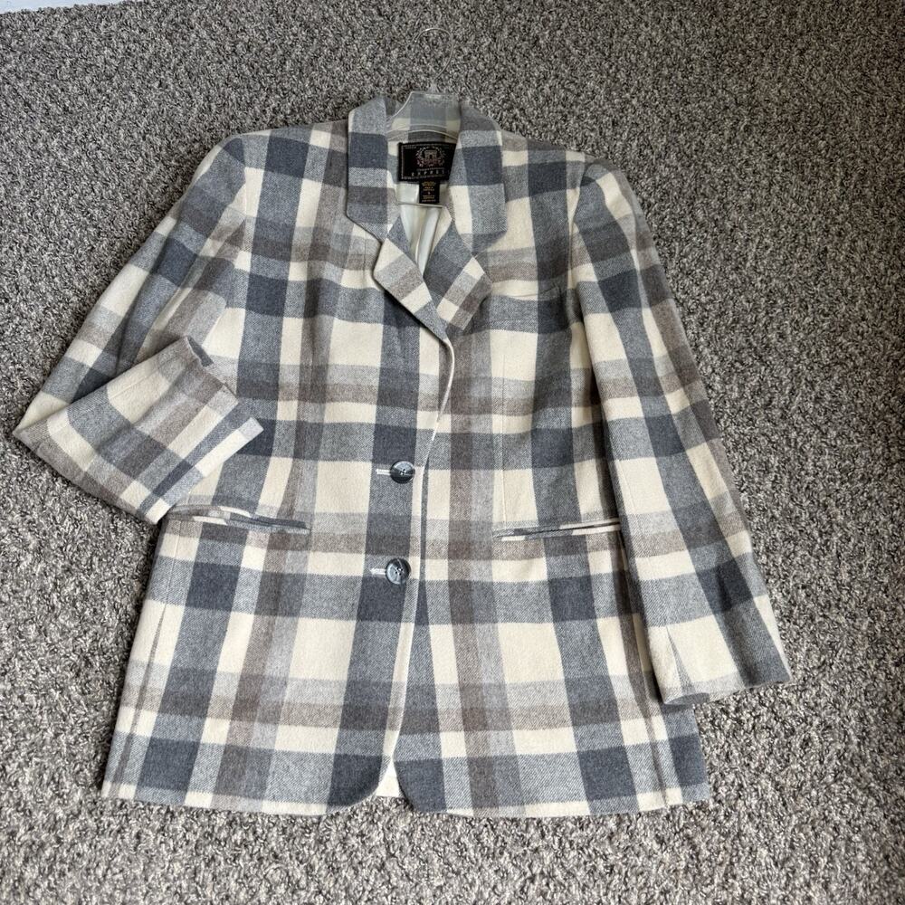 VTG Express Oversized Wool Blend Plaid Blazer Jacket S Quiet Luxury Academia